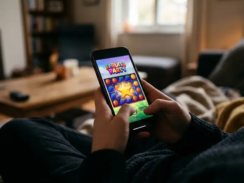 Fruit Party Mobile Ansicht, 7×7-Raster im Portrait-Modus auf einem Smartphone
