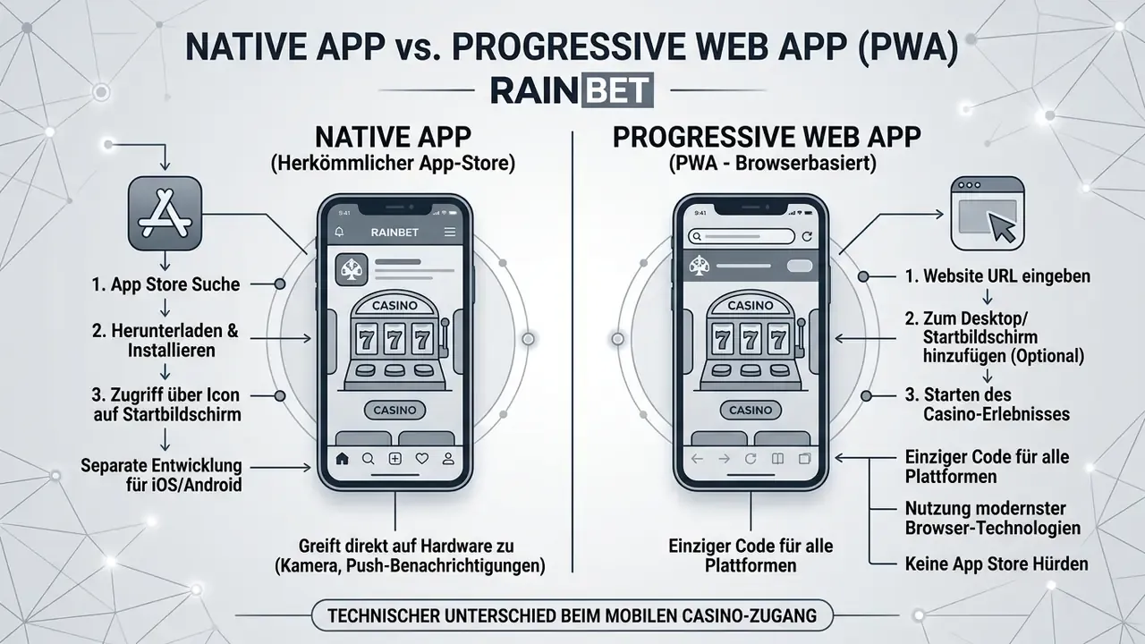 Unterschied zwischen nativer Rainbet App und PWA